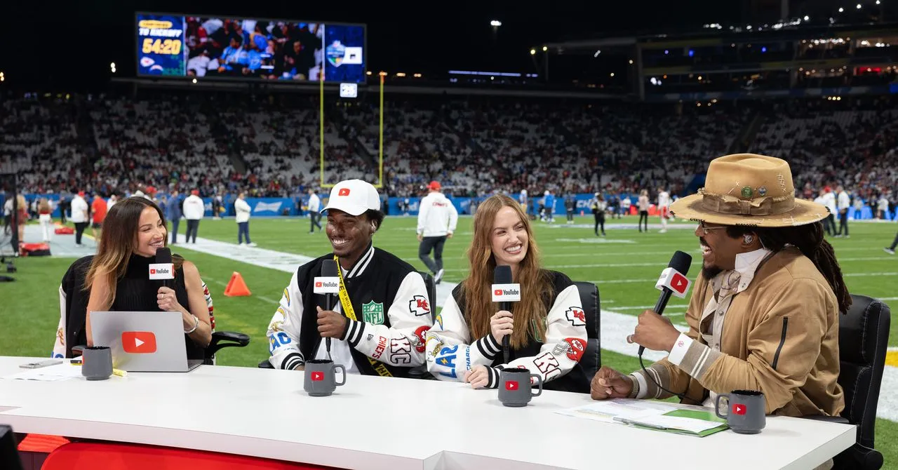 Four YouTube personalities broadcast live from an NFL stadium.