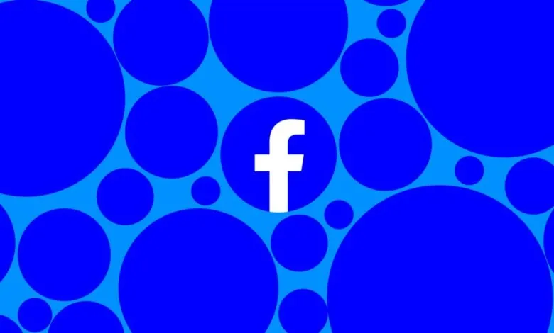 Facebook logo centered among overlapping blue circles on a lighter blue background.
