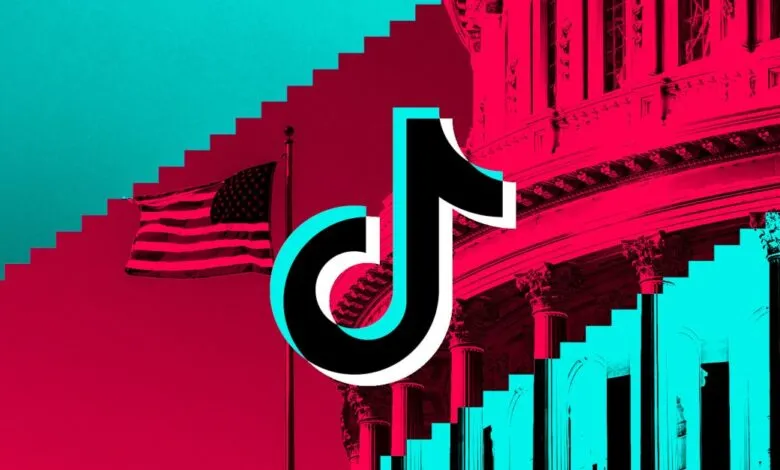TikTok logo overlaid on US Capitol building with American flag, symbolizing debate over app's security.
