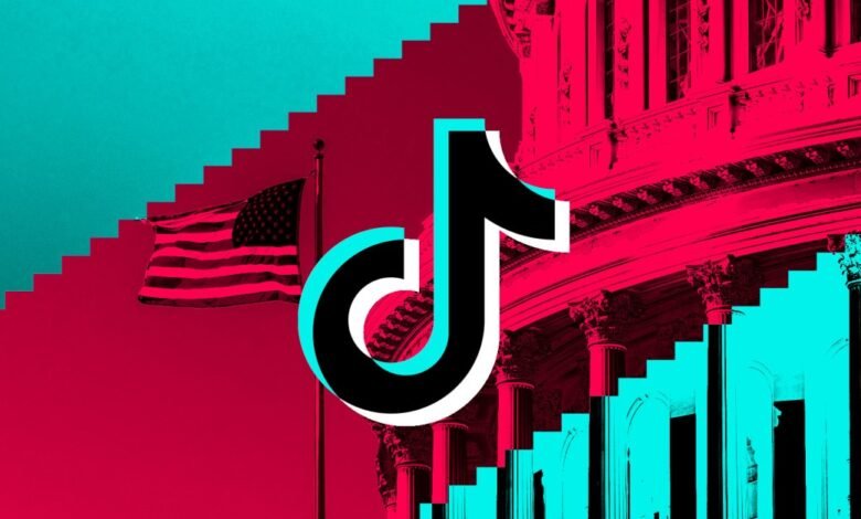 TikTok logo overlaid on US Capitol building with American flag, symbolizing debate over app's security.