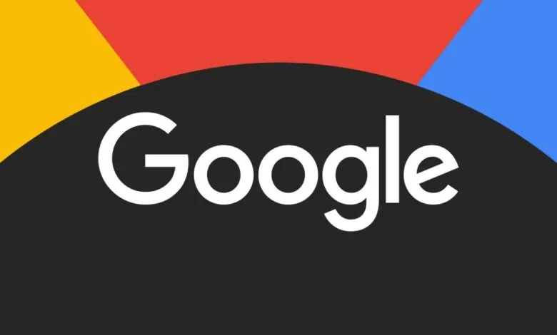 Google logo on a black background with yellow, red, and blue accents.