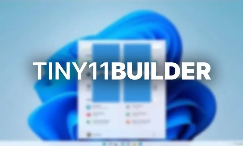 Tiny11Builder software interface shown on a Windows 11 computer screen.