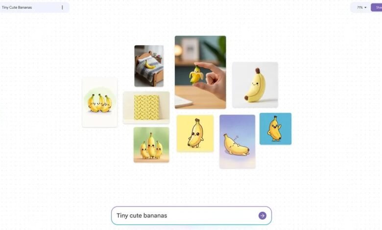 Collage of various cute and tiny banana illustrations and photos.