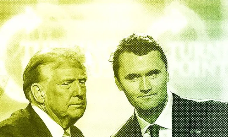 Donald Trump and Ron DeSantis in a stylized yellow-green portrait with a halftone effect.