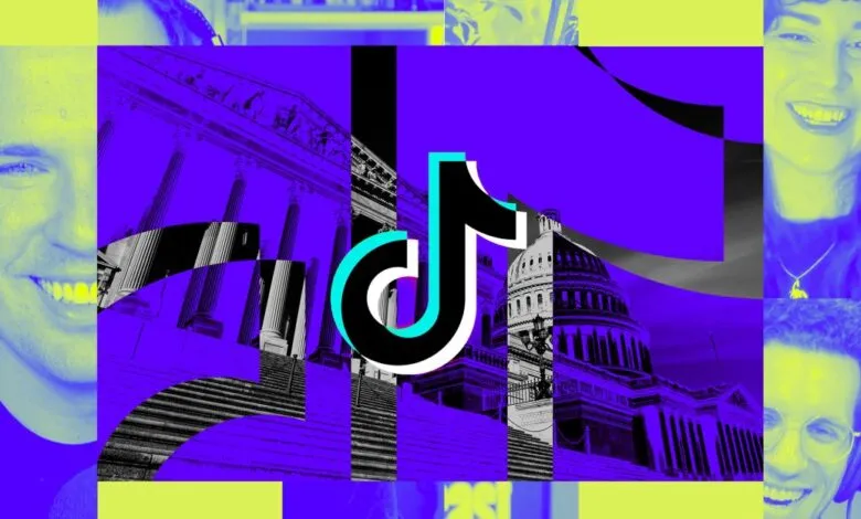 Collage featuring the TikTok logo, US Capitol building, and smiling young people.