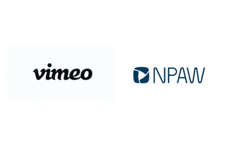Logos for Vimeo and NPAW side-by-side on a white background.