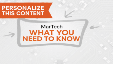 MarTech graphic: 'What You Need to Know' about content personalization, overlaid on a circuit board.