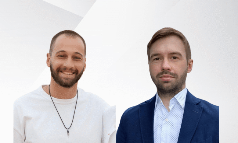 Headshots of WheelsOn founders. Two men, one in a white shirt, the other in a suit.