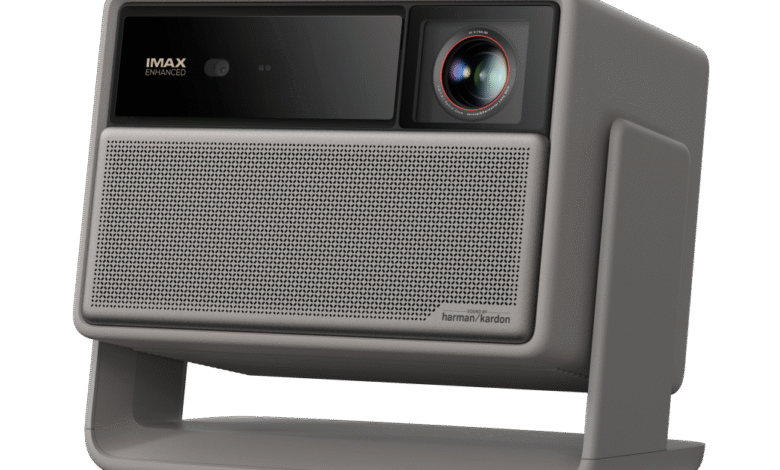 XGIMI Horizon 20 projector, gray, with IMAX Enhanced logo and Harman Kardon speakers.