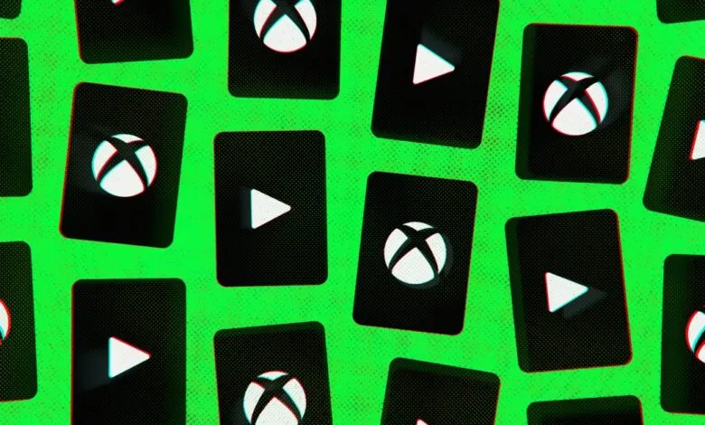 Repeating pattern of Xbox and play icons on a bright green background.