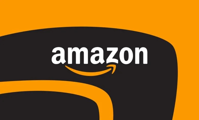 Amazon logo on a black and orange background