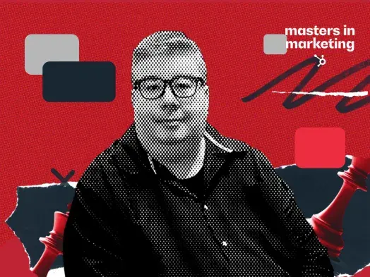 Portrait of Al Iverson, a marketing expert, against a red background with chess pieces and marketing text.