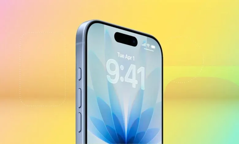 Close-up of a blue iPhone displaying the time 9:41 on its screen.