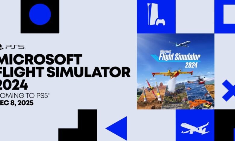 Microsoft Flight Simulator 2024 game cover art, announcing its release on PS5 on December 8, 2025.