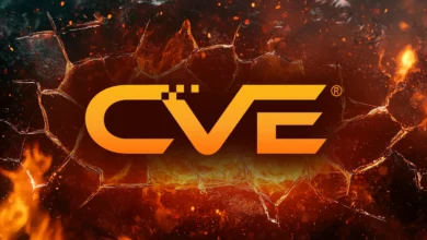 CVE logo in fiery, cracked glass; symbolizes cybersecurity threats.