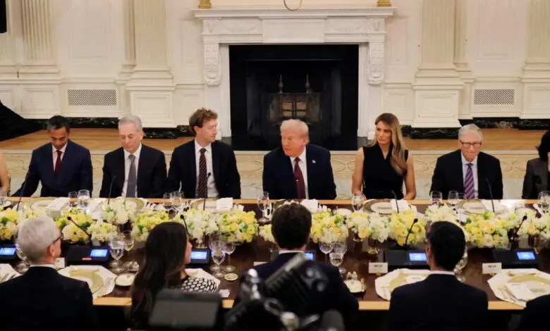 President Trump with tech CEOs at White House dinner.