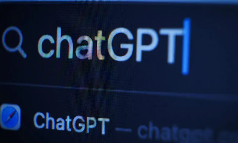 Close-up of a computer screen showing 'ChatGPT' typed into a search bar.