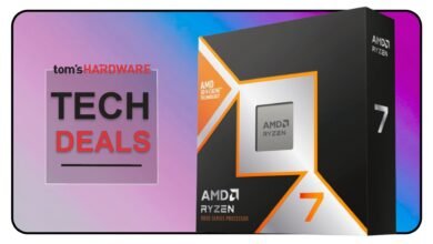AMD Ryzen 7 9000 Series processor box shown in a Tom's Hardware tech deals graphic.