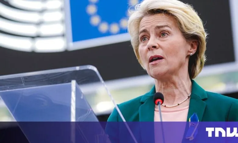 Ursula von der Leyen, President of the European Commission, speaks at a podium.