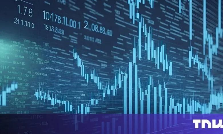 Abstract stock market data visualization with candlestick charts and numerical data in shades of blue.