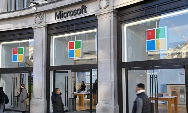Microsoft store front with the new logo displayed prominently.