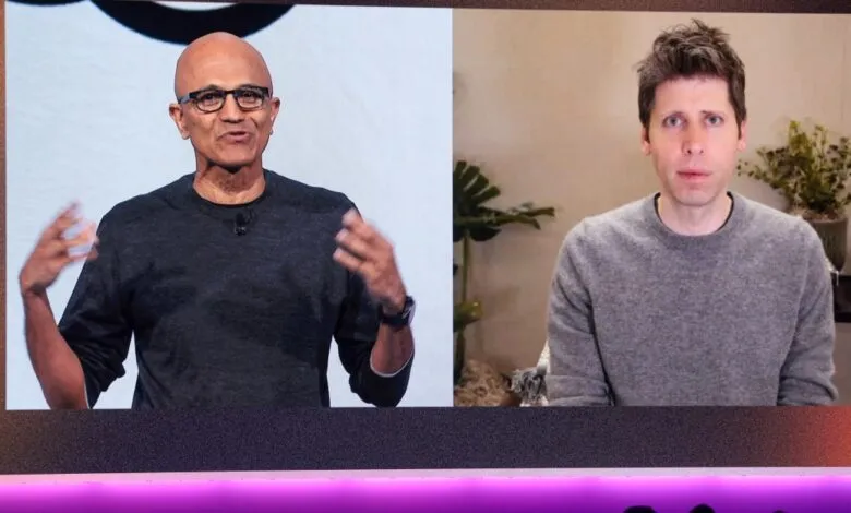 Satya Nadella and Greg Brockman in a split-screen presentation.
