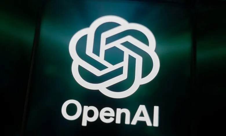The OpenAI logo and name displayed on a dark, glowing screen.