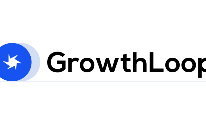 GrowthLoop logo: blue circle with starburst, 'GrowthLoop' in bold black text.