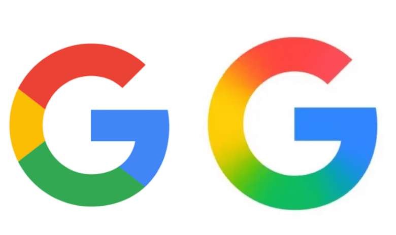 Two Google logos side-by-side, one with distinct color blocks and the other with a gradient.