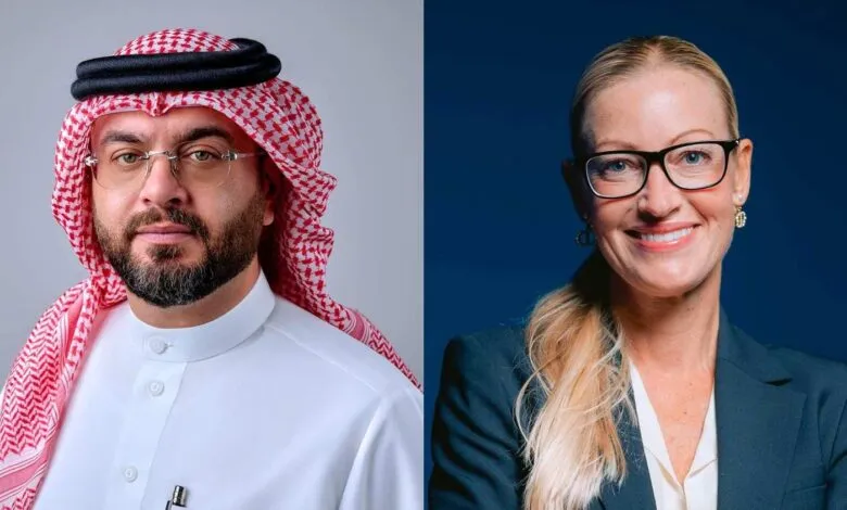 Headshots of a man in traditional Middle Eastern attire and a woman in business attire.