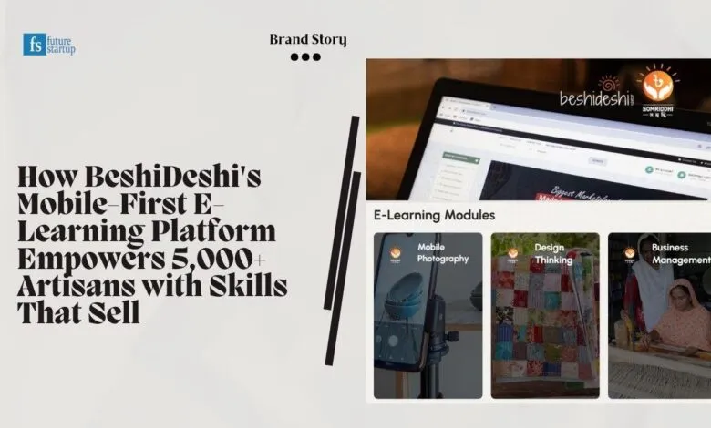 BeshiDeshi's mobile e-learning platform interface showing courses for artisans.