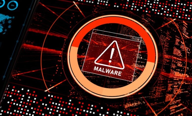 Malware alert! Red warning screen shows a digital alert with an exclamation mark in a triangle.