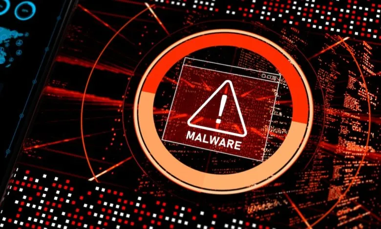 Malware alert! Red warning screen shows a digital alert with an exclamation mark in a triangle.