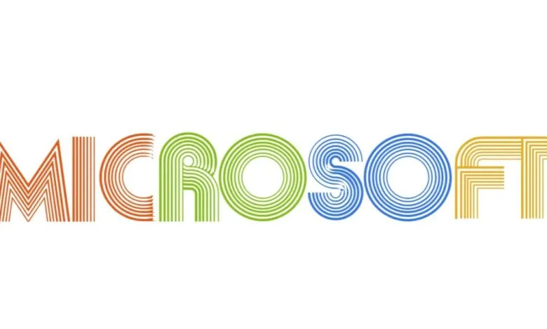 Microsoft logo with a retro, multi-colored, linear design.