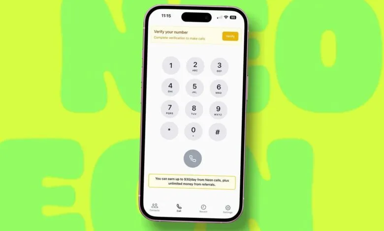 Smartphone screen displaying a dial pad for number verification with a neon green background.