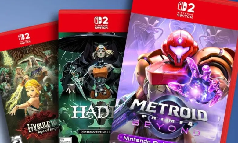 Nintendo Switch game covers: Hyrule Warriors: Age of Calamity, Hades II, and Metroid Prime 4.
