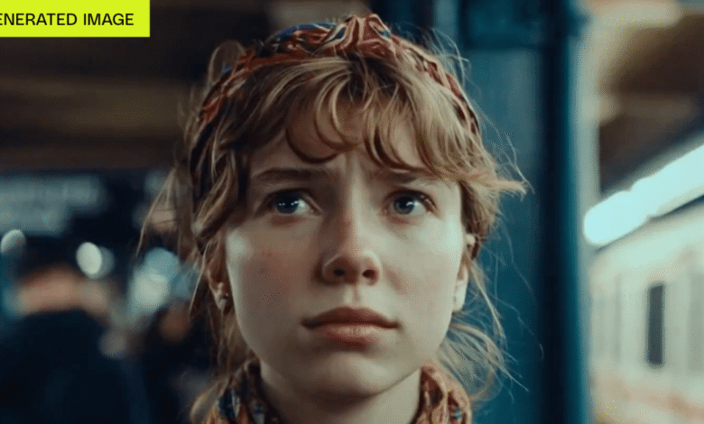 Close-up of a young woman with blonde hair and a pensive expression, standing in what appears to be a subway station.
