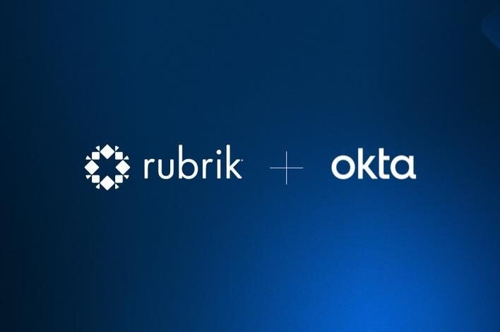 Rubrik and Okta logos displayed side-by-side with a plus sign.