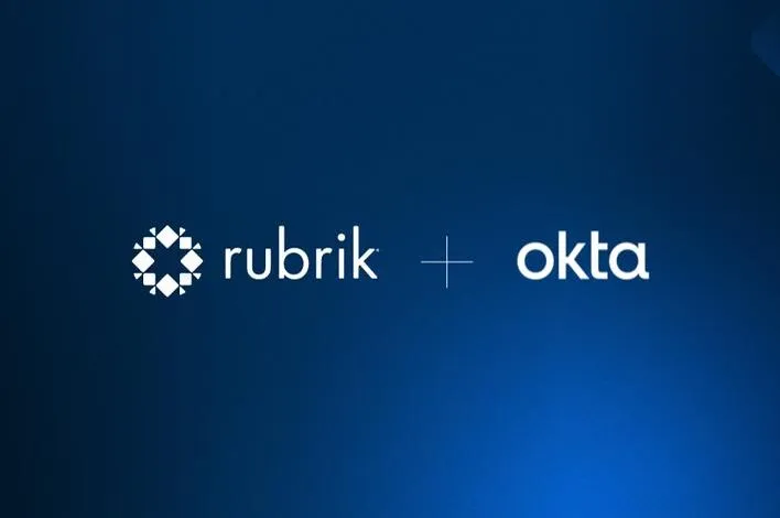 Rubrik and Okta logos displayed side-by-side with a plus sign.