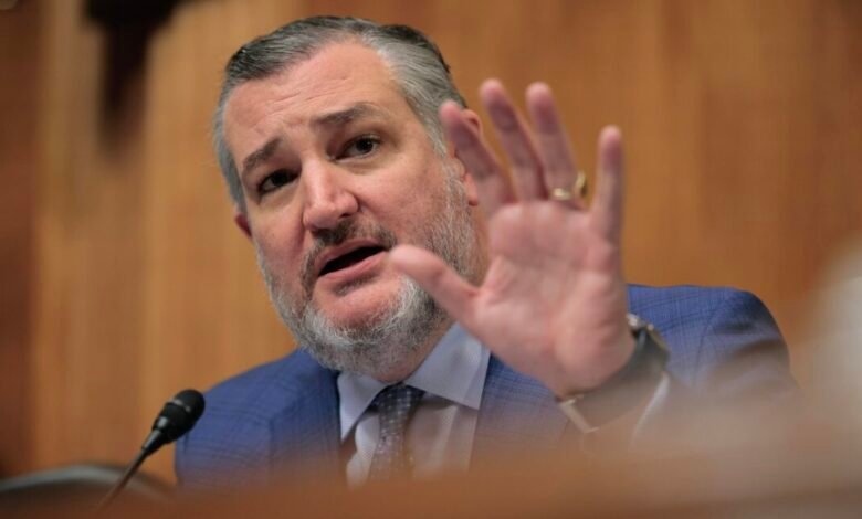 Close-up of Senator Ted Cruz speaking at a Senate Judiciary Subcommittee hearing.
