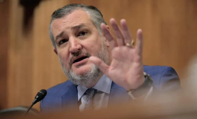 Close-up of Senator Ted Cruz speaking at a Senate Judiciary Subcommittee hearing.