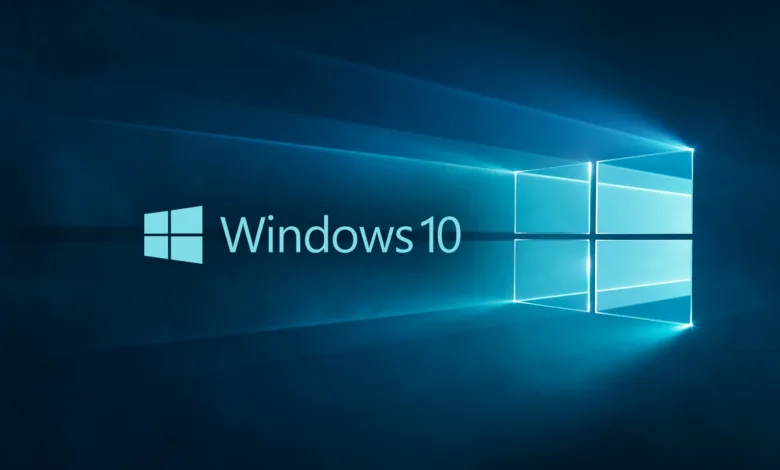 The Windows 10 logo with light rays emanating from it.
