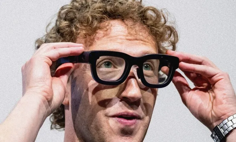 Mark Zuckerberg, Meta CEO, adjusts a pair of prototype smart glasses.