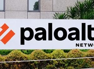 Palo Alto Networks logo and signage outside a modern building.