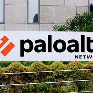 Palo Alto Networks logo and signage outside a modern building.