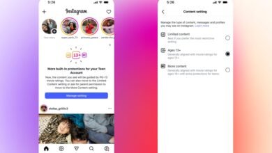 Instagram app screen showing content settings for teen accounts with age-based restrictions.