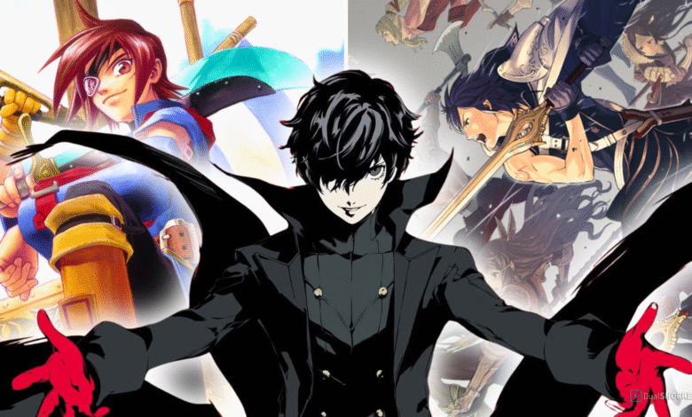Collage of anime characters from popular JRPGs, including Joker from Persona 5 and characters from Fire Emblem.