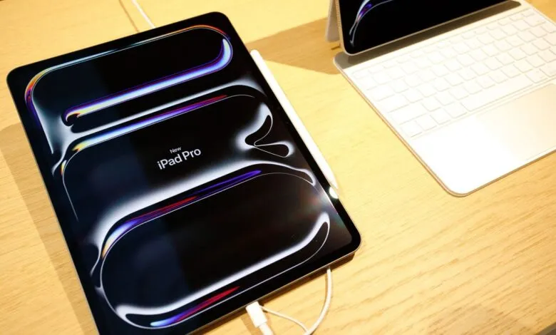 Close-up of a new iPad Pro with Apple Pencil and Magic Keyboard