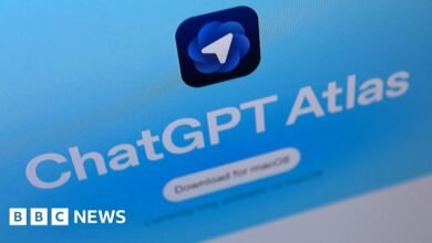 Screenshot of the ChatGPT Atlas application icon and title on a blue background.