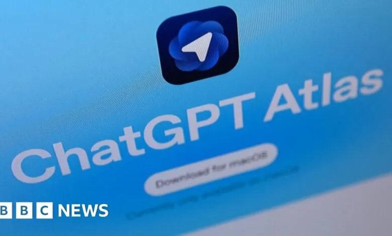 Screenshot of the ChatGPT Atlas application icon and title on a blue background.